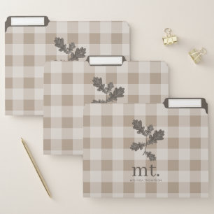 Autumn Fall Taupe Plaid Modern Foliage Monogram File Folder