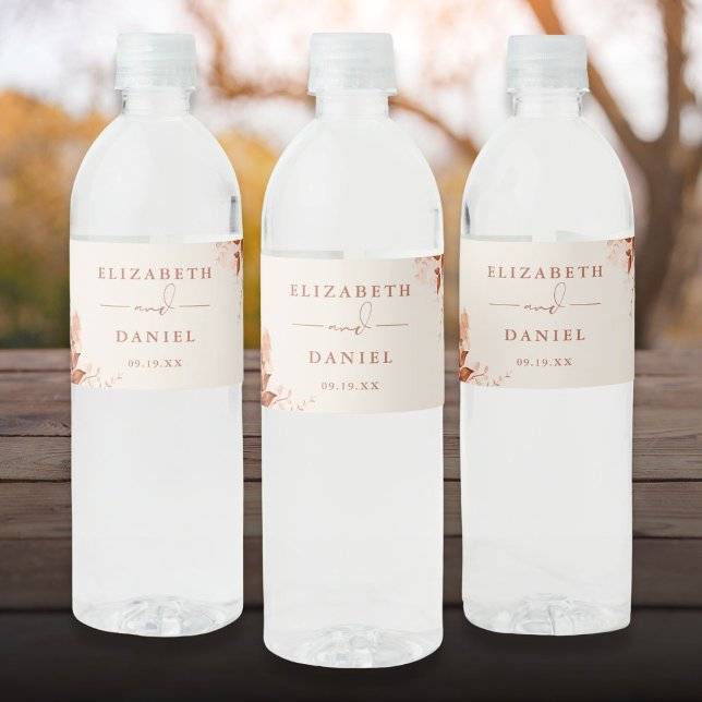 Autumn Fall Terracotta Floral Wedding Water Bottle Label (Autumn Fall Terracotta Floral Wedding Water Bottle Label)