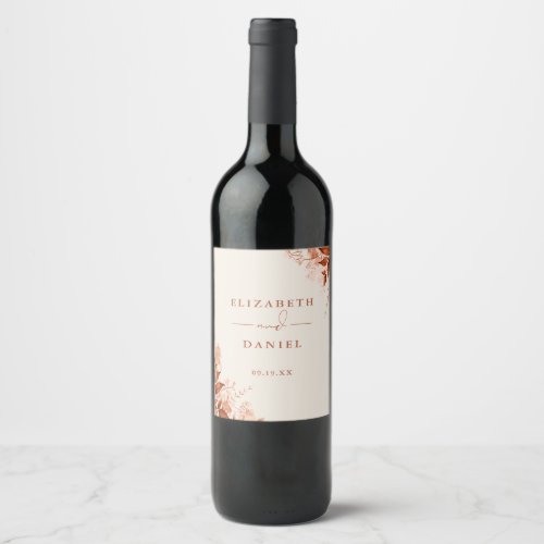 Autumn Fall Terracotta Floral Wedding Wine Label