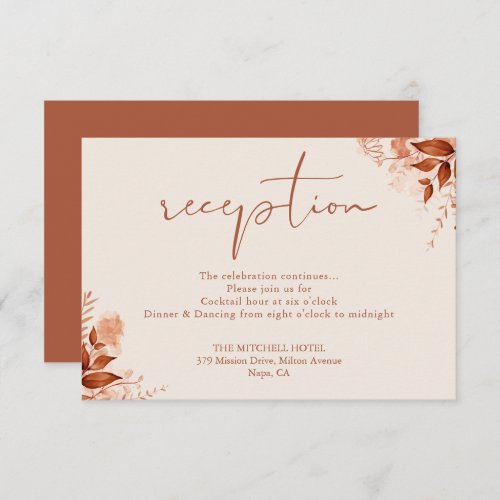 Autumn Fall Terracotta Rustic Wedding Reception Enclosure Card