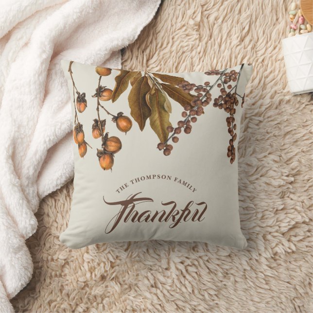 Autumn Fall Thankful & Blessed Watercolor Foliage Throw Pillow (Blanket)