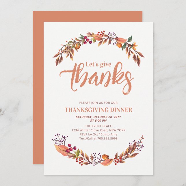 Autumn/Fall Thanks giving dinner invitation (Front/Back)
