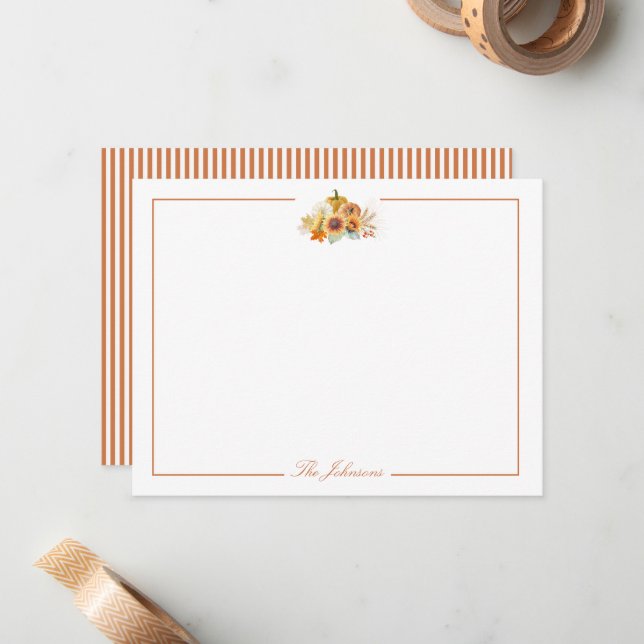 Autumn Fall Thanksgiving Personalized Stationery Note Card (Front/Back In Situ)