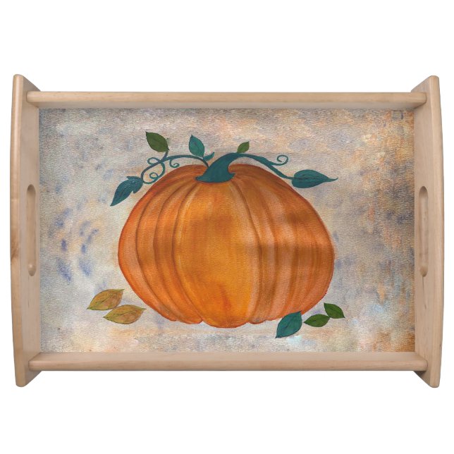 Autumn Fall Thanksgiving pumpkin festive wood tray (Front)
