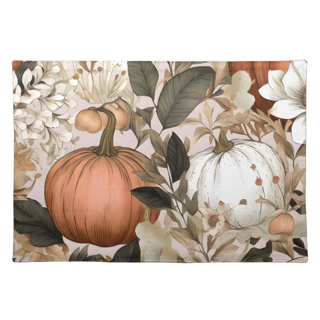 Autumn / Fall Thanksgiving pumpkins Cloth Placemat (Front)
