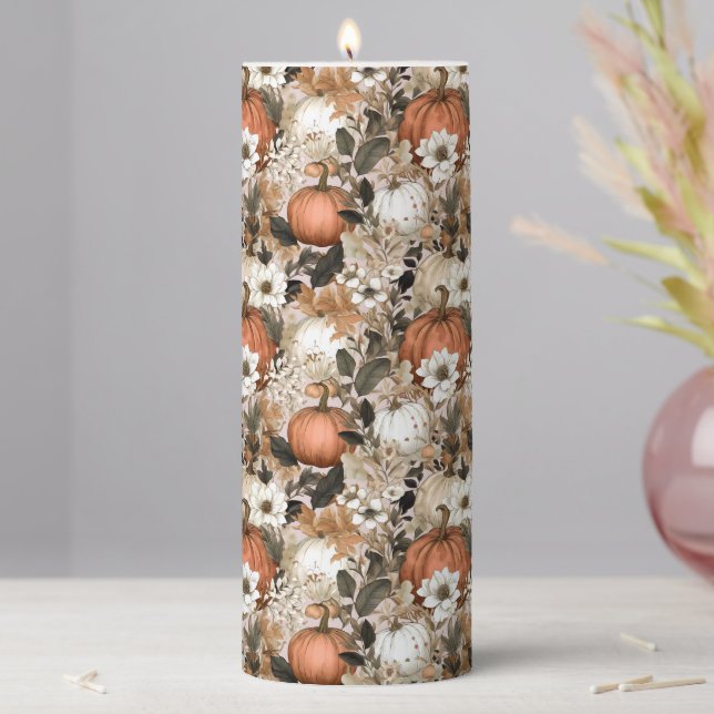 Autumn / Fall Thanksgiving pumpkins Pillar Candle (In Situ)