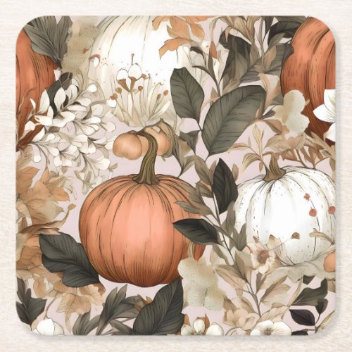 Autumn  Fall Thanksgiving pumpkins Square Paper Coaster