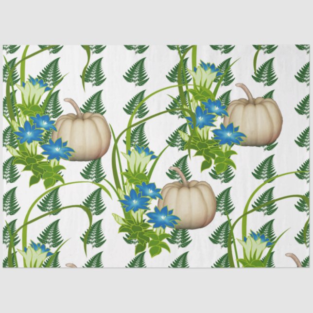 Autumn Fall Thanksgiving White Pumpkins Flora  Tissue Paper (Front)