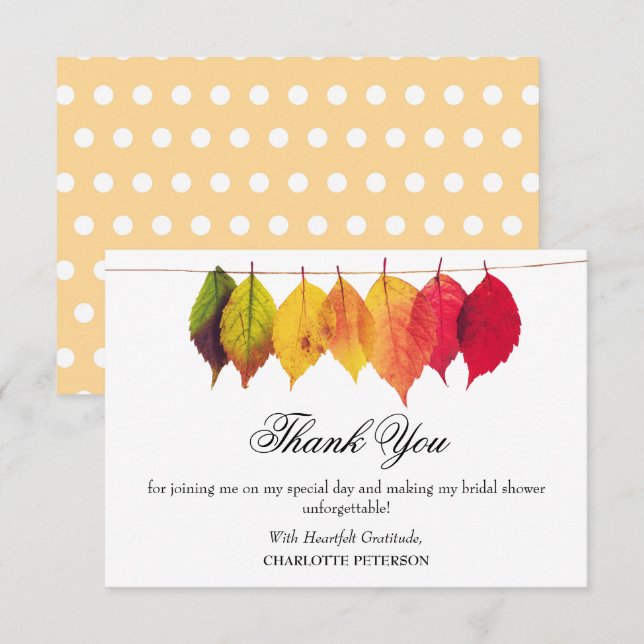 Autumn Fall Theme Bridal Shower  Thank You Card (Front/Back)