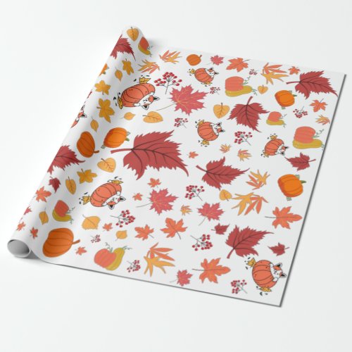 AutumnFall Themed Flower Pumpkin Pattern  Wrapping Paper