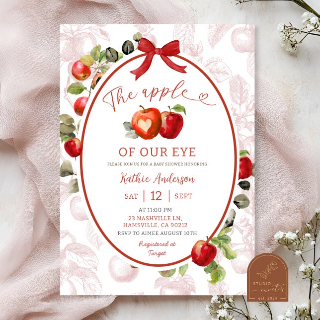 Autumn Fall Toile Apple Baby Shower Invitation (Creator Uploaded)