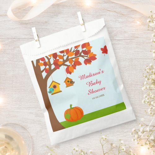 Autumn Fall Tree and Cute Birds Baby Shower Favor Bag