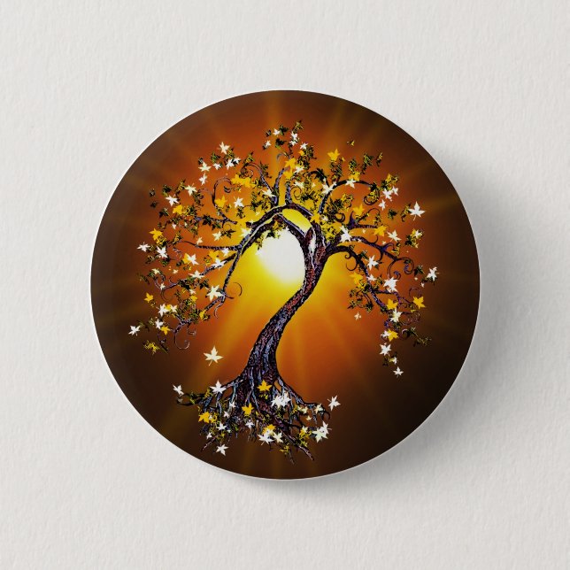 Autumn Fall Tree at Sunset Button (Front)