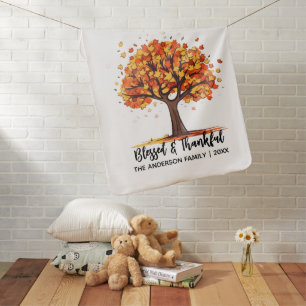 Autumn Fall Tree Happy Thanksgiving Blessed Baby Blanket