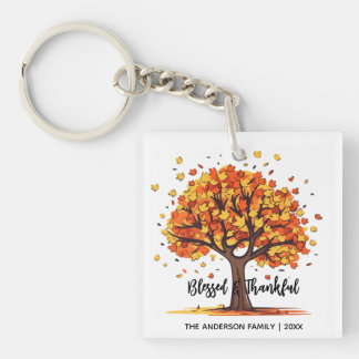 Autumn Fall Tree Happy Thanksgiving Blessed Keychain