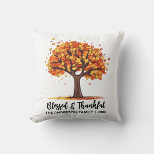 Autumn Fall Tree Happy Thanksgiving Blessed Throw Pillow