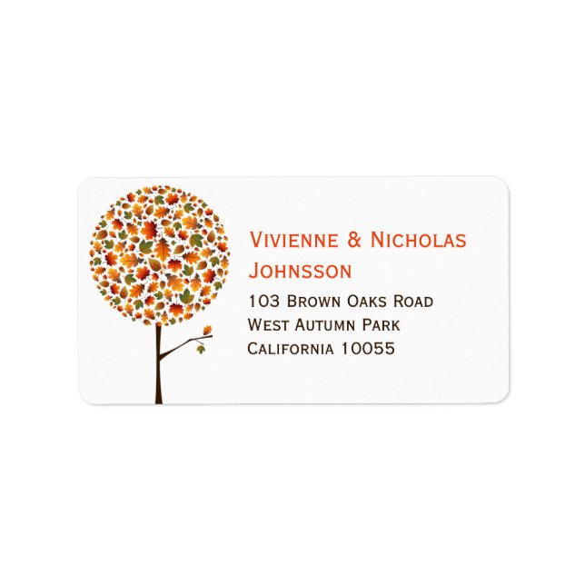 Autumn / Fall Tree Leaves Maple Custom Address Lab Label (Front)