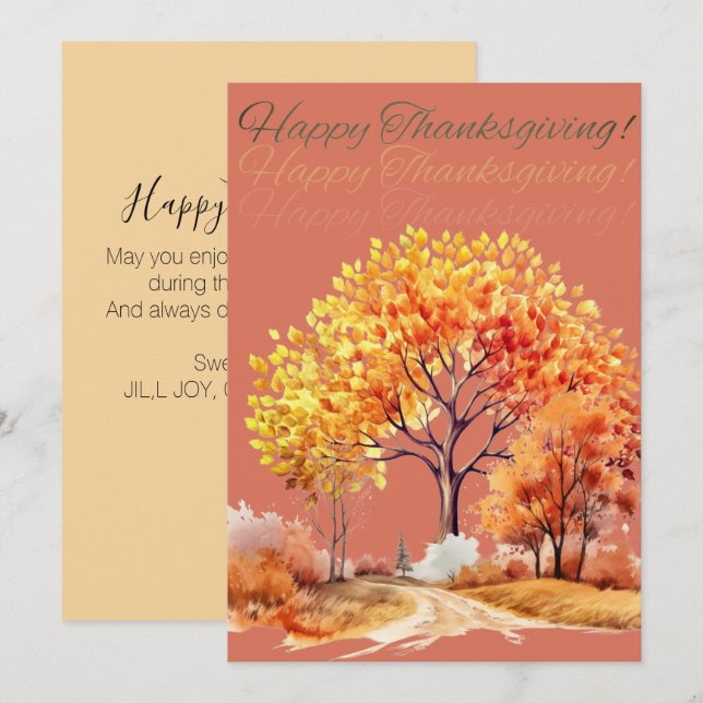 Autumn Fall Tree Thanksgiving Orange Holiday Card (Front/Back)