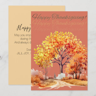 Autumn Fall Tree Thanksgiving Orange Holiday Card