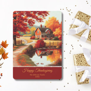 Autumn Fall Trees Scenary Landscape Thanksgiving  Holiday Card