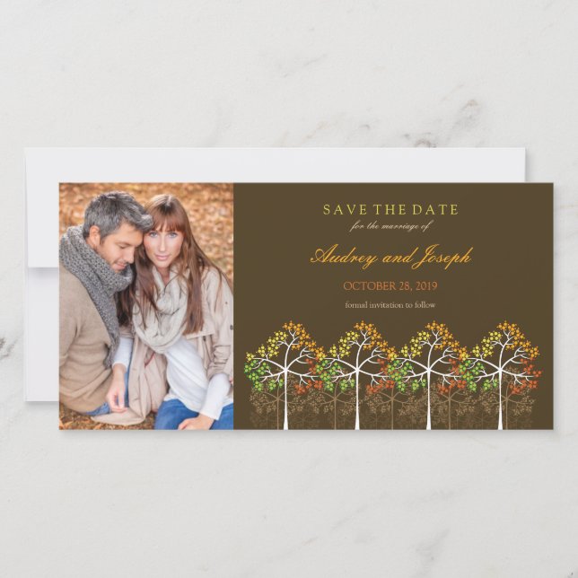 Autumn Fall Trees Woodland Wedding Save The Date (Front)