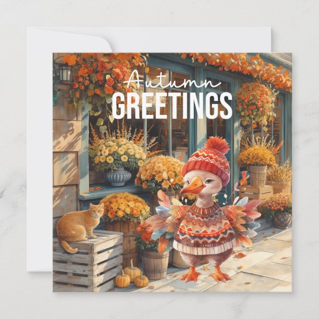 Autumn Fall Turkey is at Florist Shop Thanksgiving Holiday Card (Front)