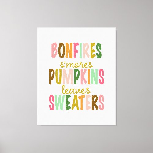 Autumn Fall Typography Bonfires Pumpkins Sweaters  Canvas Print