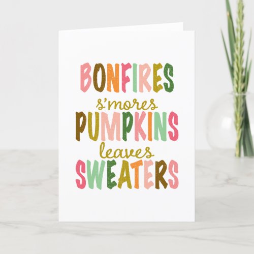 Autumn Fall Typography Bonfires Pumpkins Sweaters  Holiday Card