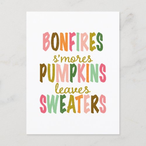 Autumn Fall Typography Bonfires Pumpkins Sweaters  Postcard