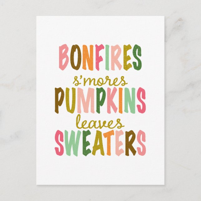Autumn Fall Typography Bonfires Pumpkins Sweaters  Postcard (Front)