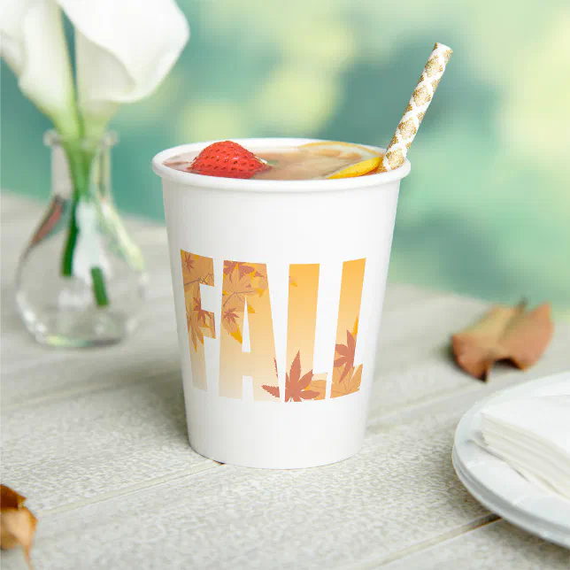 Fall Cup Designa Autumn Fall Typography Design with Leaves Paper Cups | Zazzle