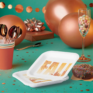 Autumn Fall Typography Design with Leaves Paper Plates