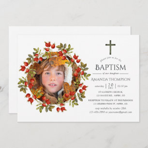 Autumn - Fall Watercolor Baptism or Christening Invitation