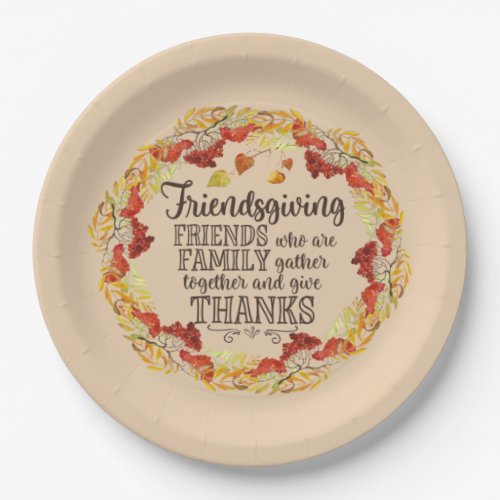 Autumn Fall Watercolor Berry Leaves Friendsgiving Paper Plates