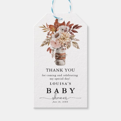 Autumn Fall Watercolor Bloom Baby Shower Thank You Gift Tags