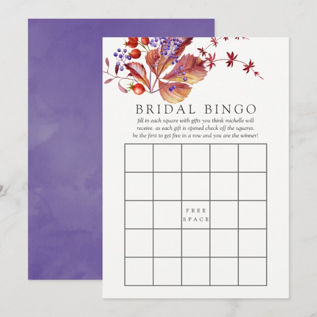 Autumn - Fall Watercolor Bridal Shower Bingo Invitation (Front/Back)