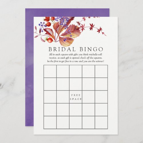 Autumn _ Fall Watercolor Bridal Shower Bingo Invitation