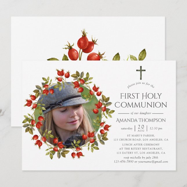 Autumn - Fall Watercolor First Holy Communion Invitation (Front/Back)
