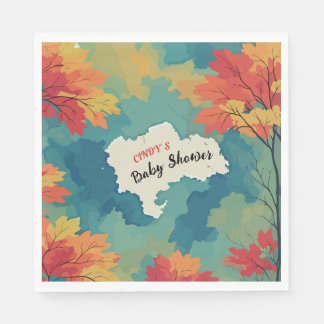 Autumn fall watercolor floral baby shower napkins