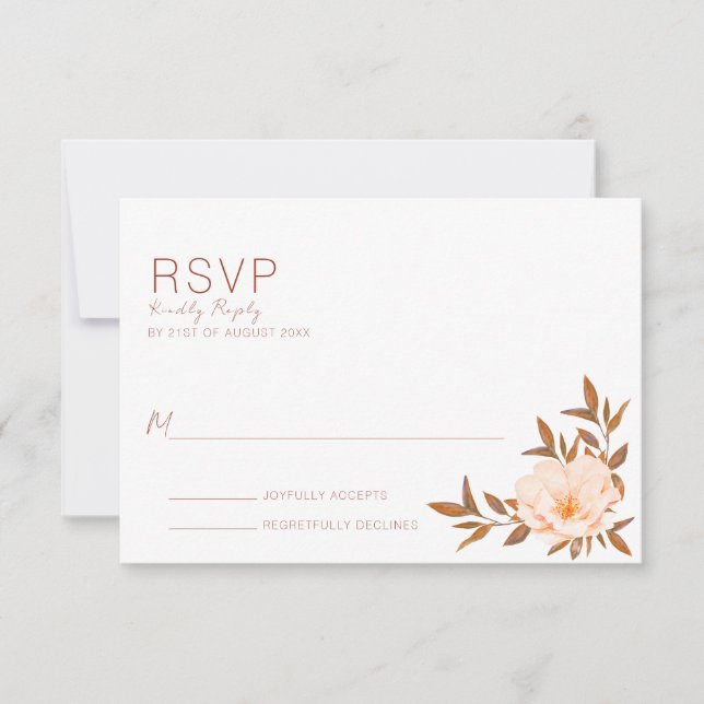 Autumn Fall Watercolor Floral Copper Wedding RSVP Card (Front)