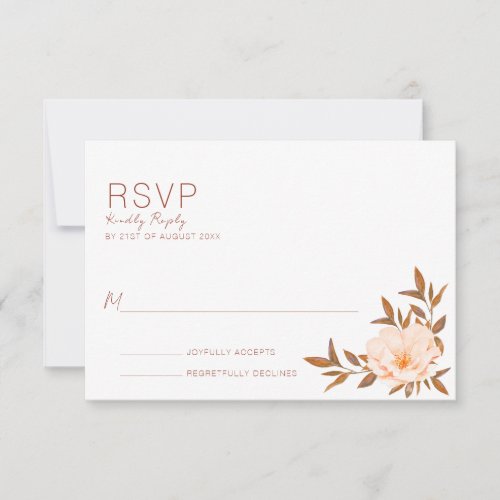 Autumn Fall Watercolor Floral Copper Wedding RSVP Card