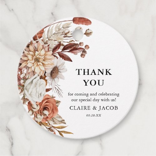 Autumn Fall Watercolor Floral Wedding Thank You Favor Tags