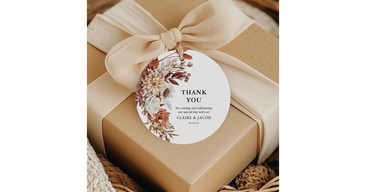 Autumn Fall Watercolor Floral Wedding Thank You Favor Tags | Zazzle
