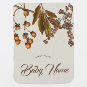Autumn Fall Watercolor Foliage Baby Name Birth Blanket
