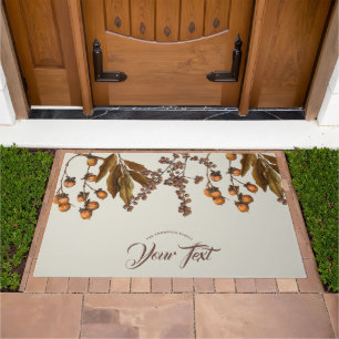 Autumn Fall Watercolor Foliage Leaves Custom Text Doormat
