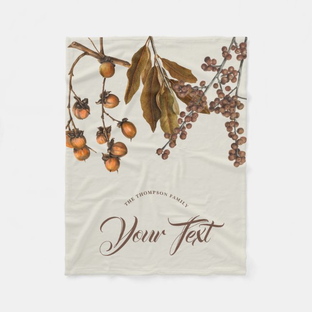 Autumn Fall Watercolor Foliage Leaves Custom Text Fleece Blanket (Front)