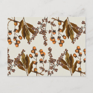 Autumn Fall Watercolor Foliage Leaves  Holiday Postcard