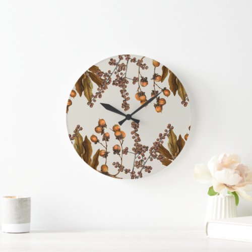 Autumn Fall Watercolor Foliage Leaves  Large Clock