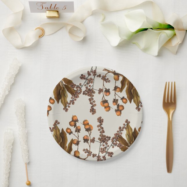 Autumn Fall Watercolor Foliage Leaves  Paper Plates (Wedding)