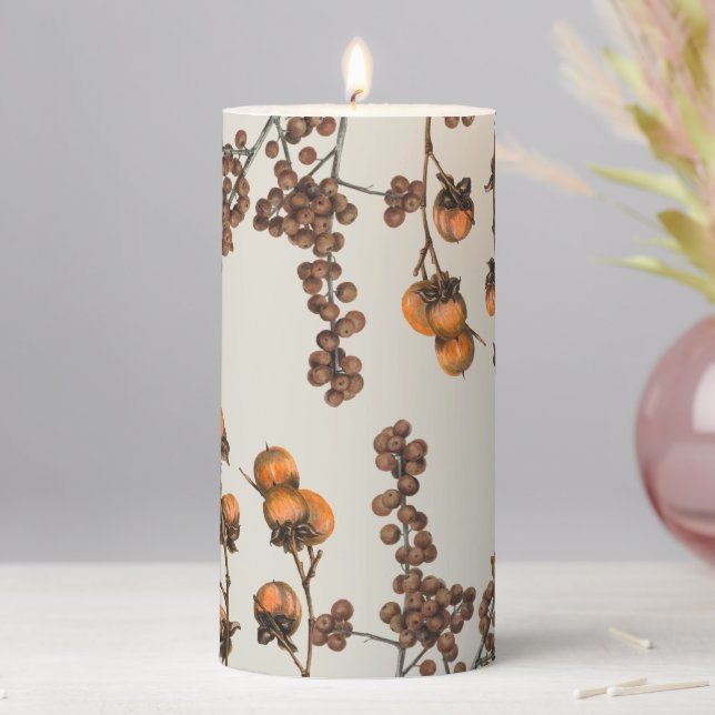 Autumn Fall Watercolor Foliage Leaves  Pillar Candle (In Situ)